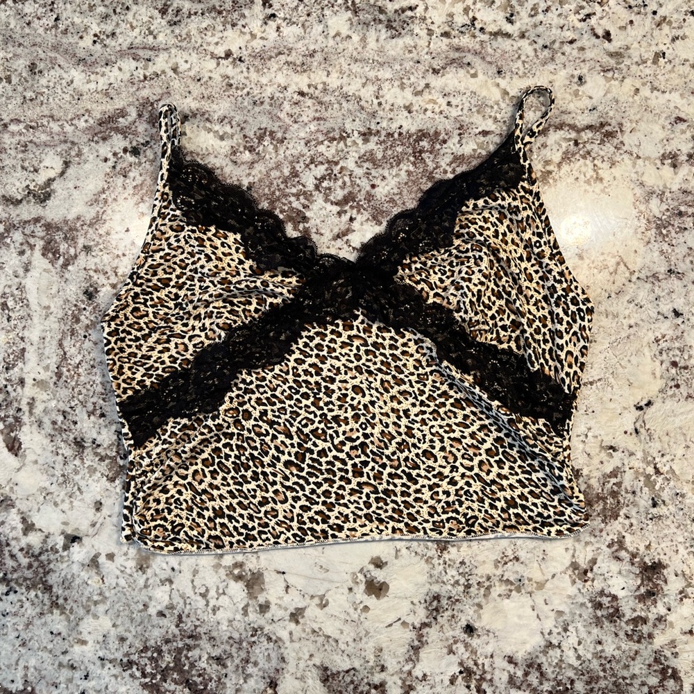 Cheetah Print and Black Lace Tank Top